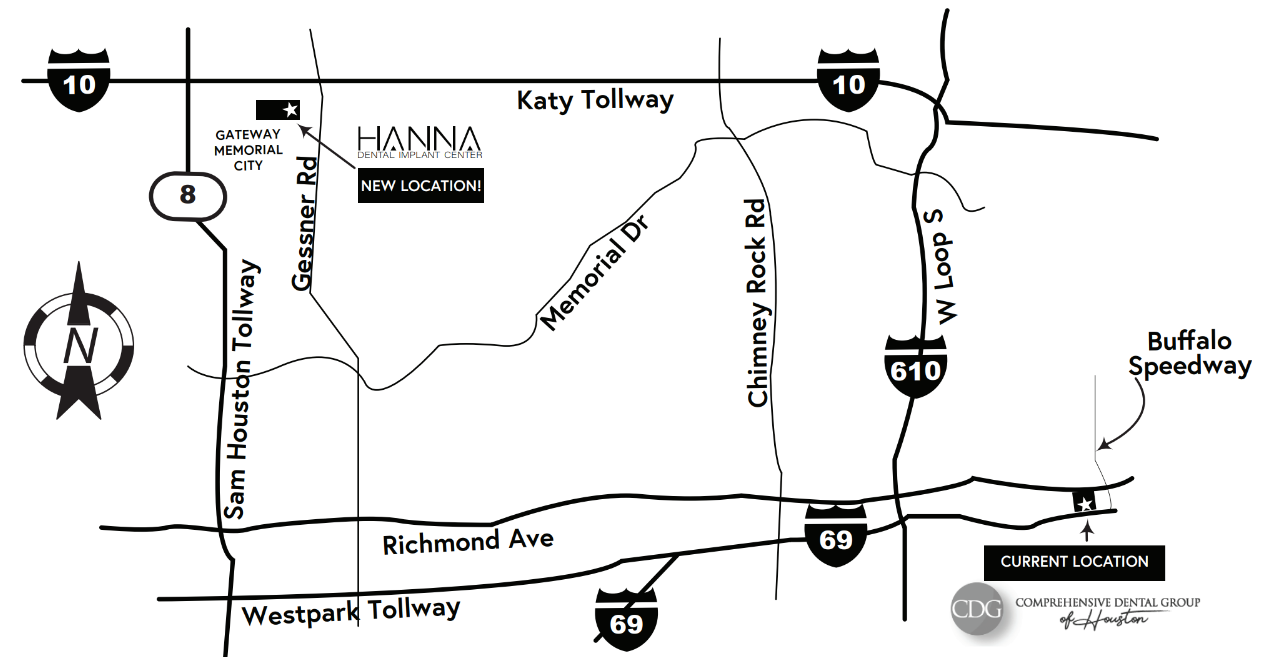 Route map from Comprehensive Dental Group to Hanna Dental Implant Center